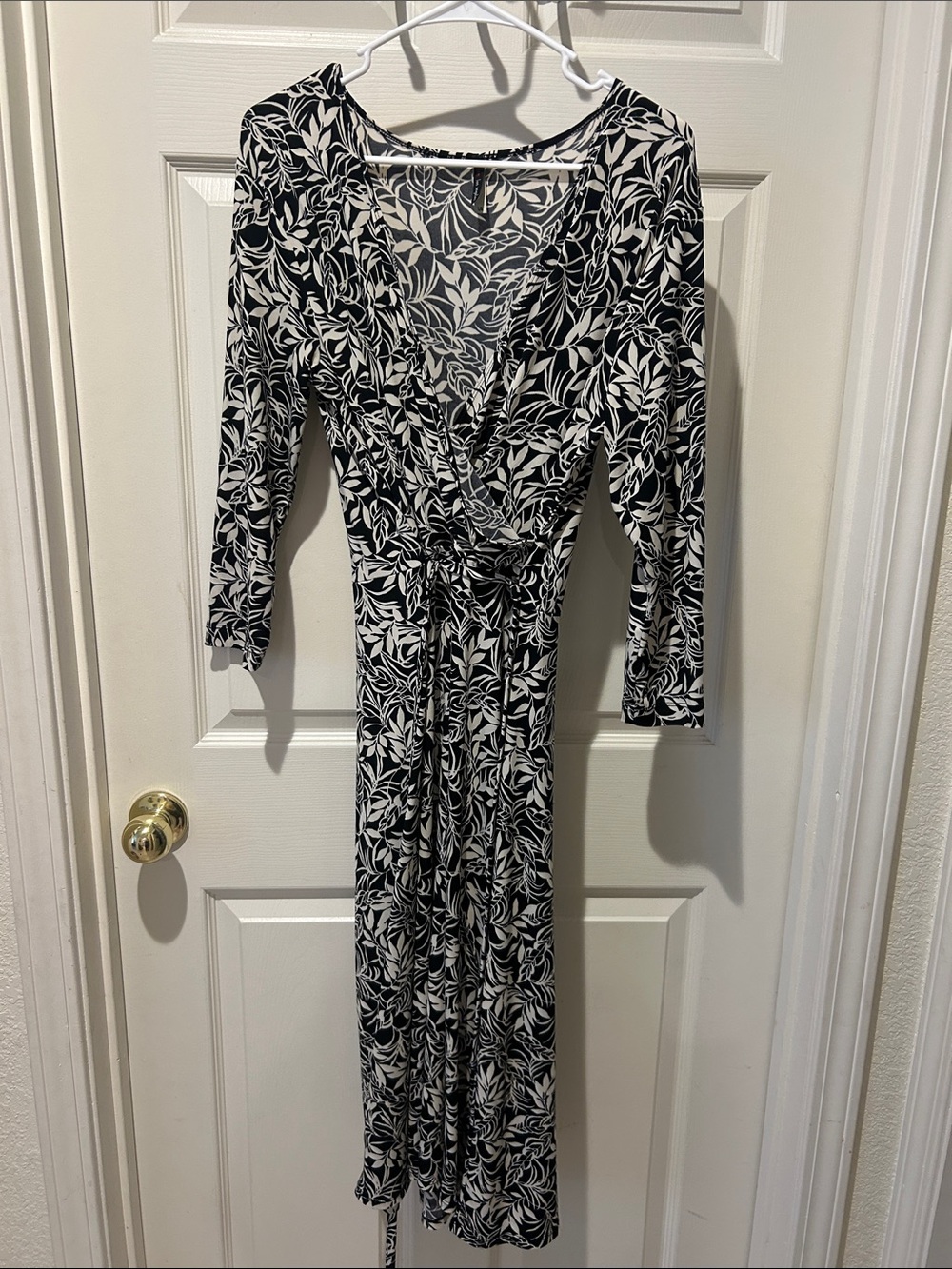 Fire Los Angeles Black & White Leaf Print Wrap Maxi Dress